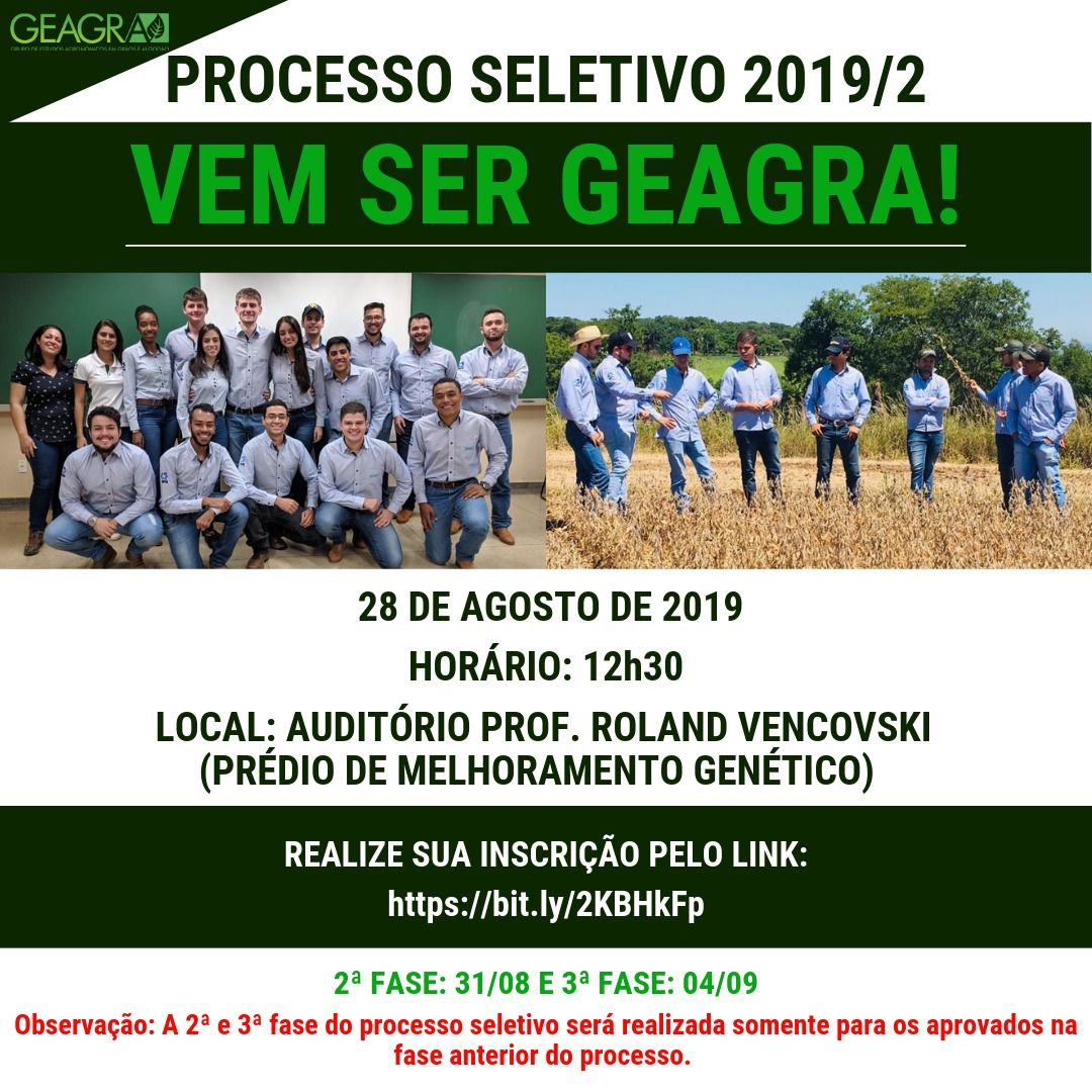 Processo seletivo GEAGRA 2019/2 Divulgação