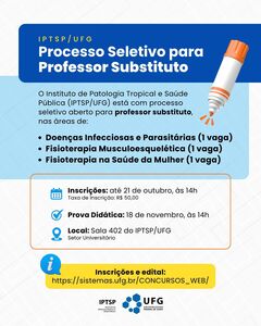 IPTSPUFG abre processo seletivo para professor substituto em três áreas