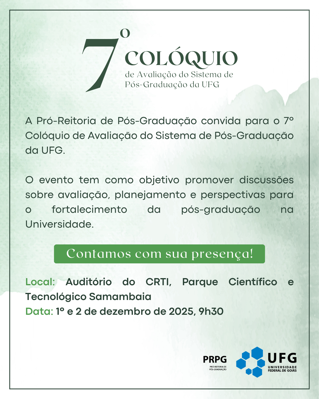7º Colóquio de Avaliação do Sistema de Pós-Graduação na UFG convite