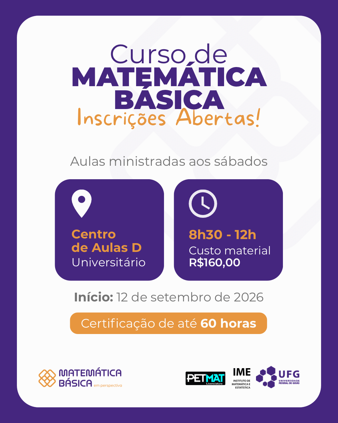 Inscrições abertas para o projeto Matemática Básica em Perspectiva