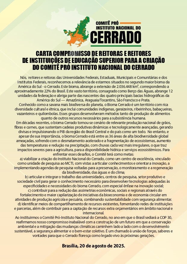 Carta de compromisso Instituto Nacional do Cerrado 20-08-2025