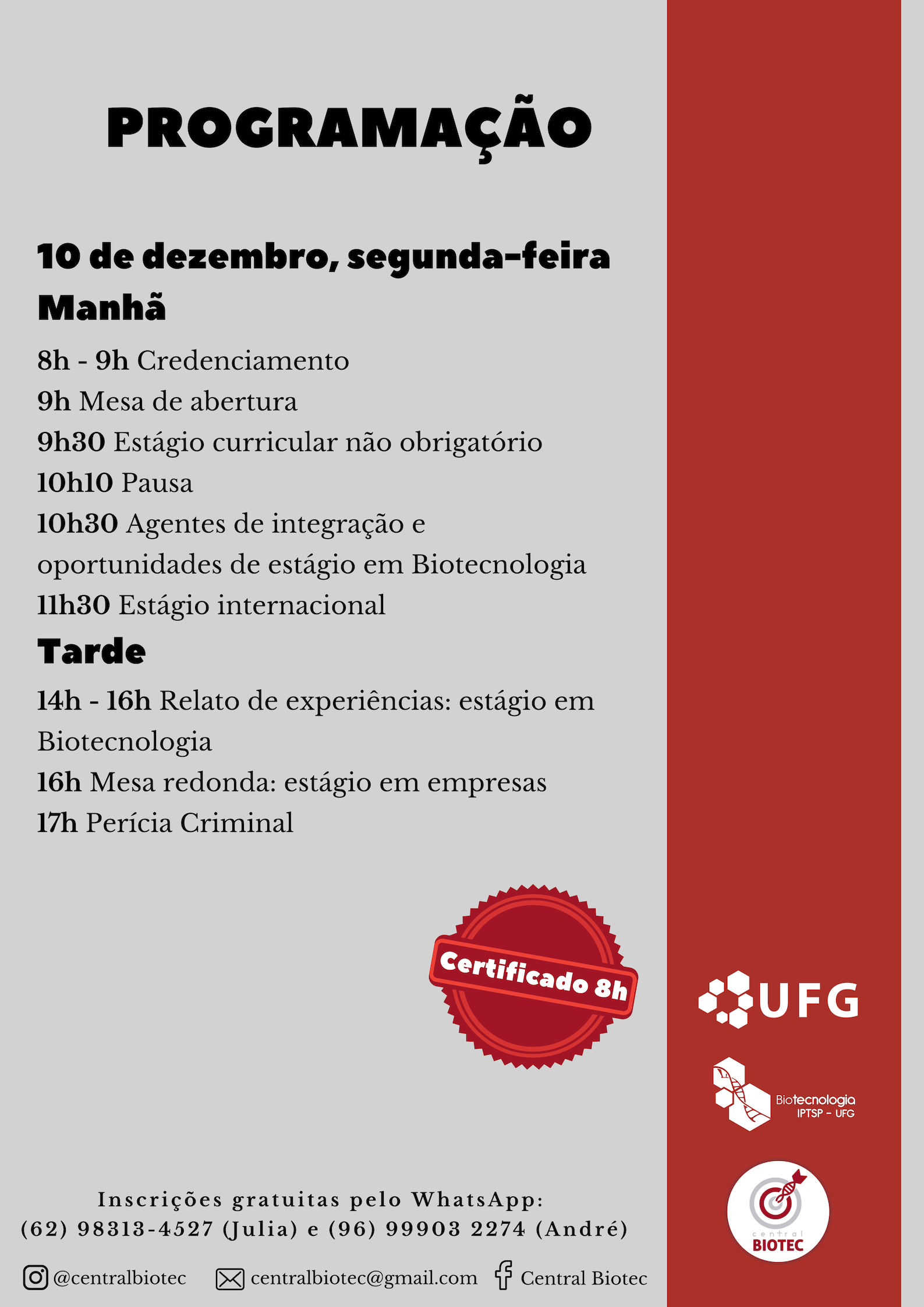  II Seminário de Estágios em Biotecnologia Programação