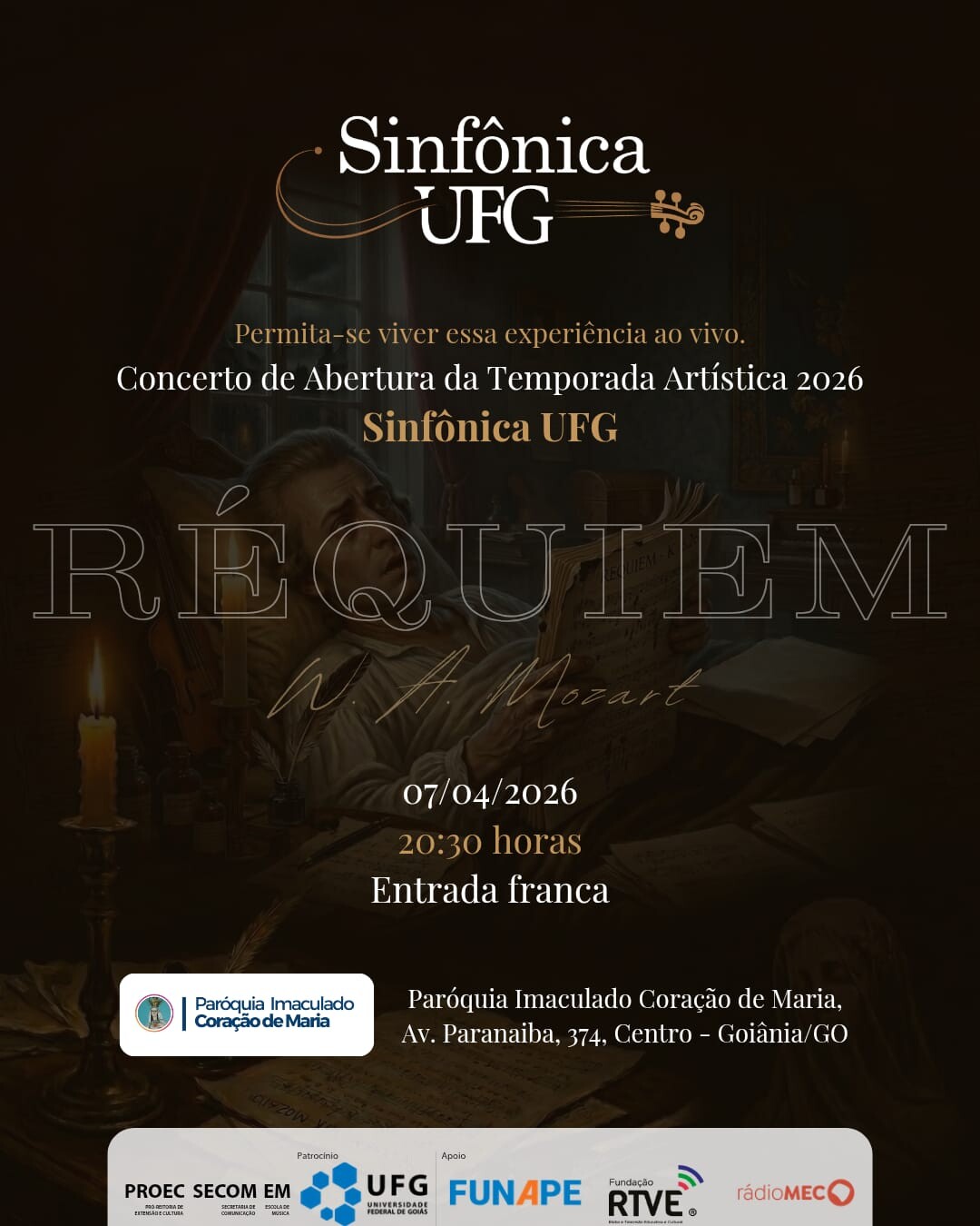 Sinfônica UFG apresenta Réquiem, de Wolfgang Amadeus Mozart