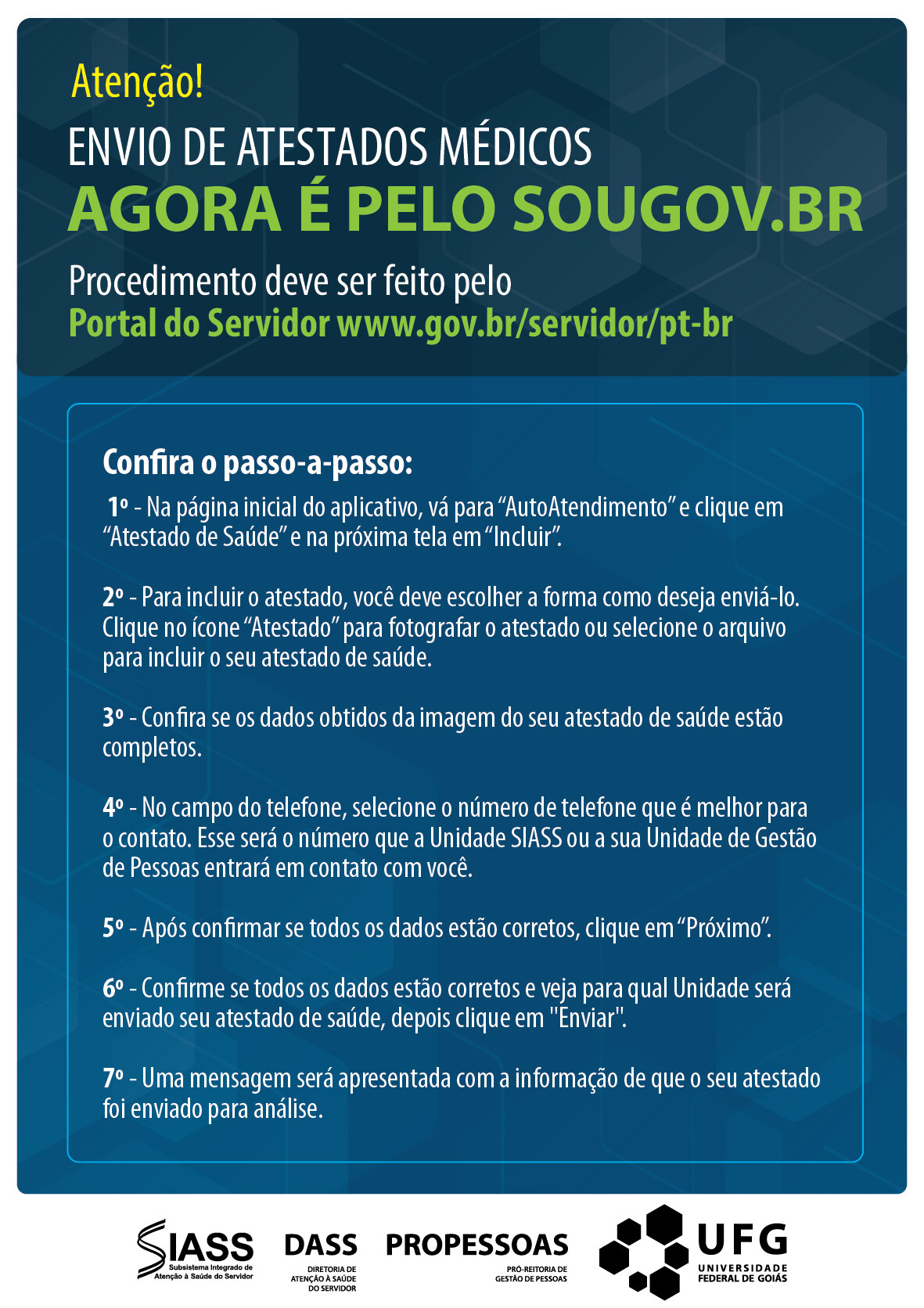 Propessoas ensina como enviar atestados médicos pelo sougov.br UFG