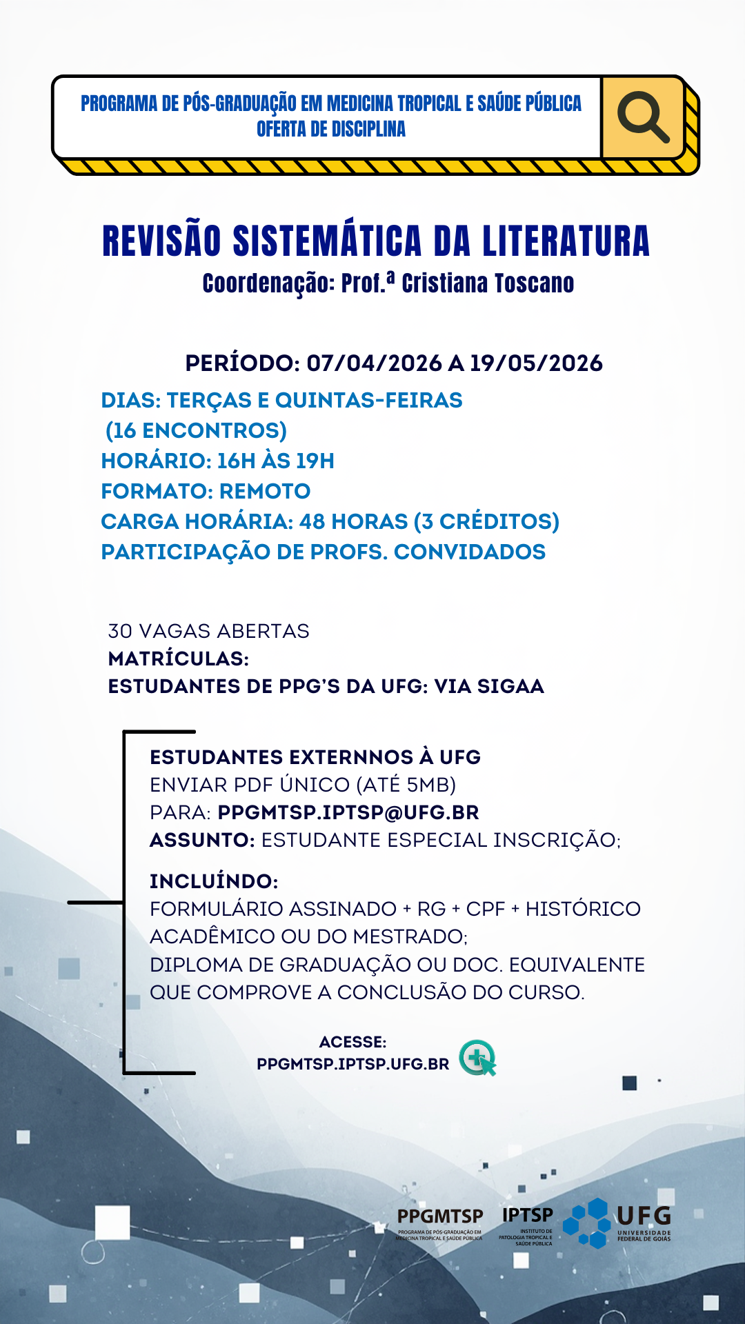 disciplina sobre Revisão Sistemática da Literatura 2026