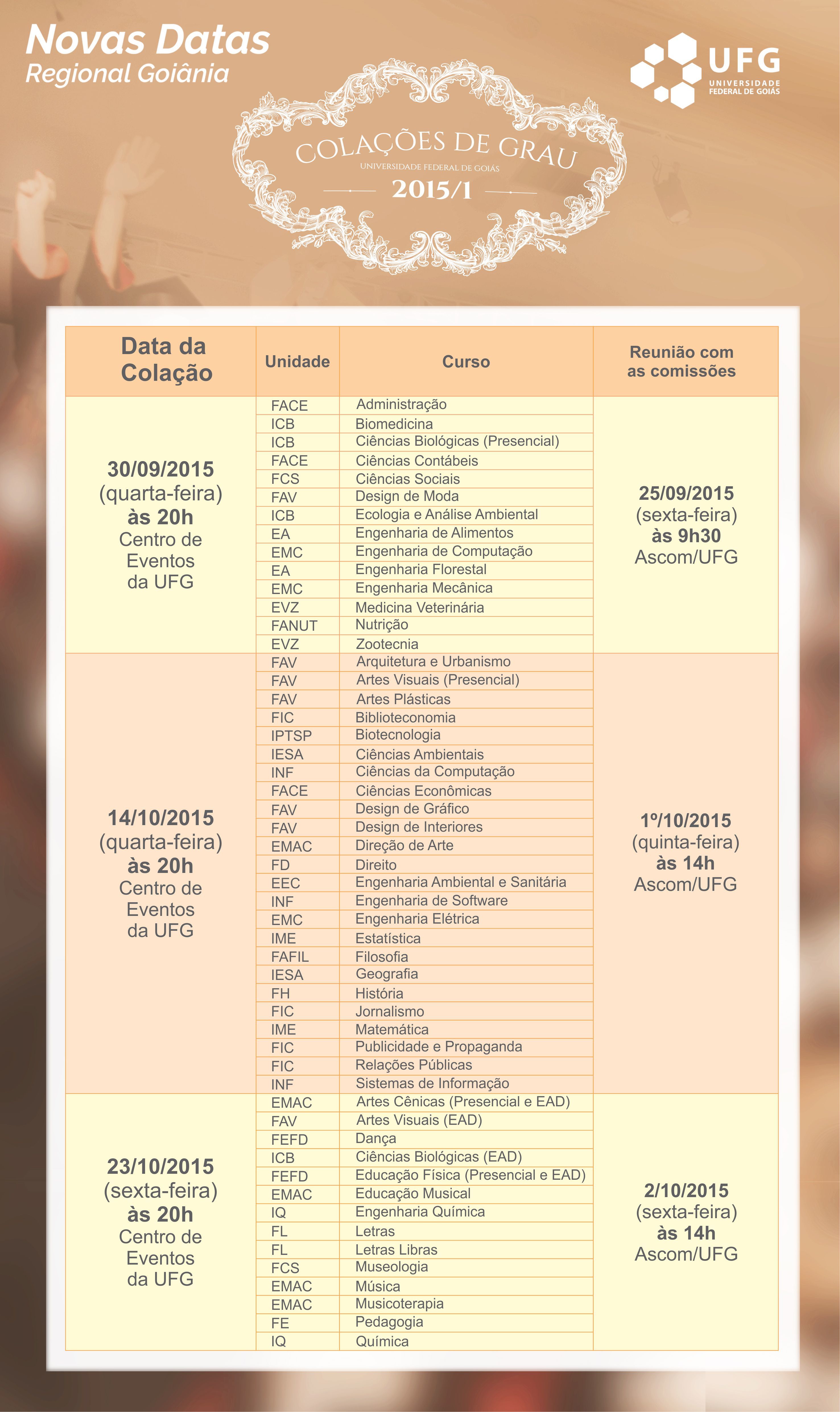 Novas datas colação