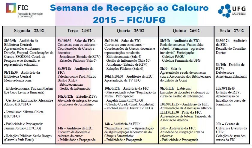 Semana de Recepção dos Alunos FIC