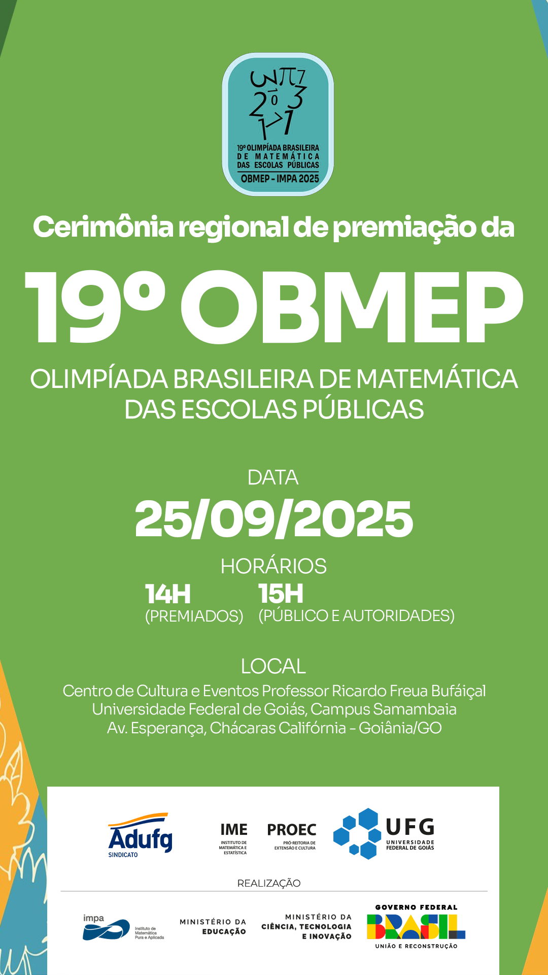 solenidade de premiação da Olimpíada Brasileira de Matemática das Escolas Públicas