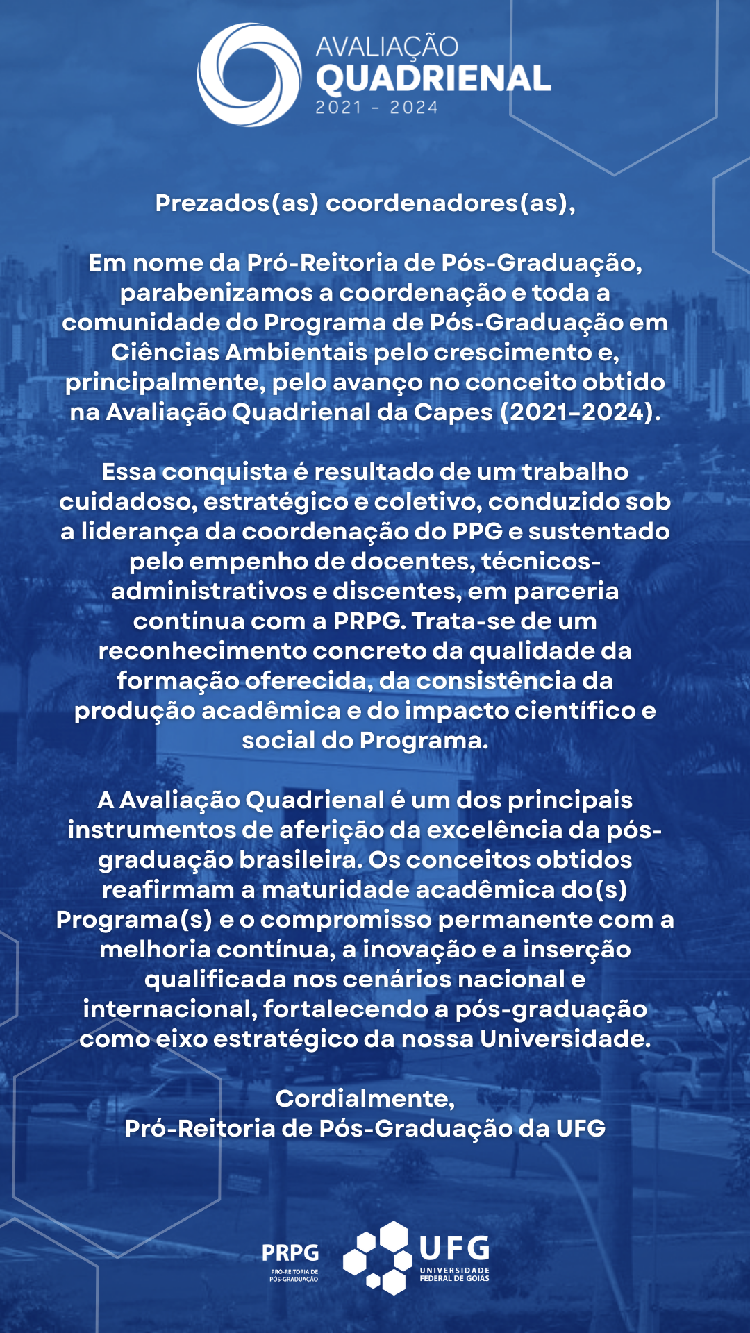 PRPG parabeniza PPGCIAMB pela Avaliação Quadrienal CAPES (2021-2024)