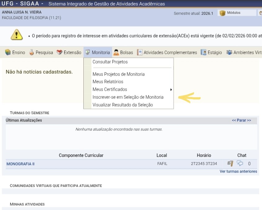 Inscrever-se na monitoria