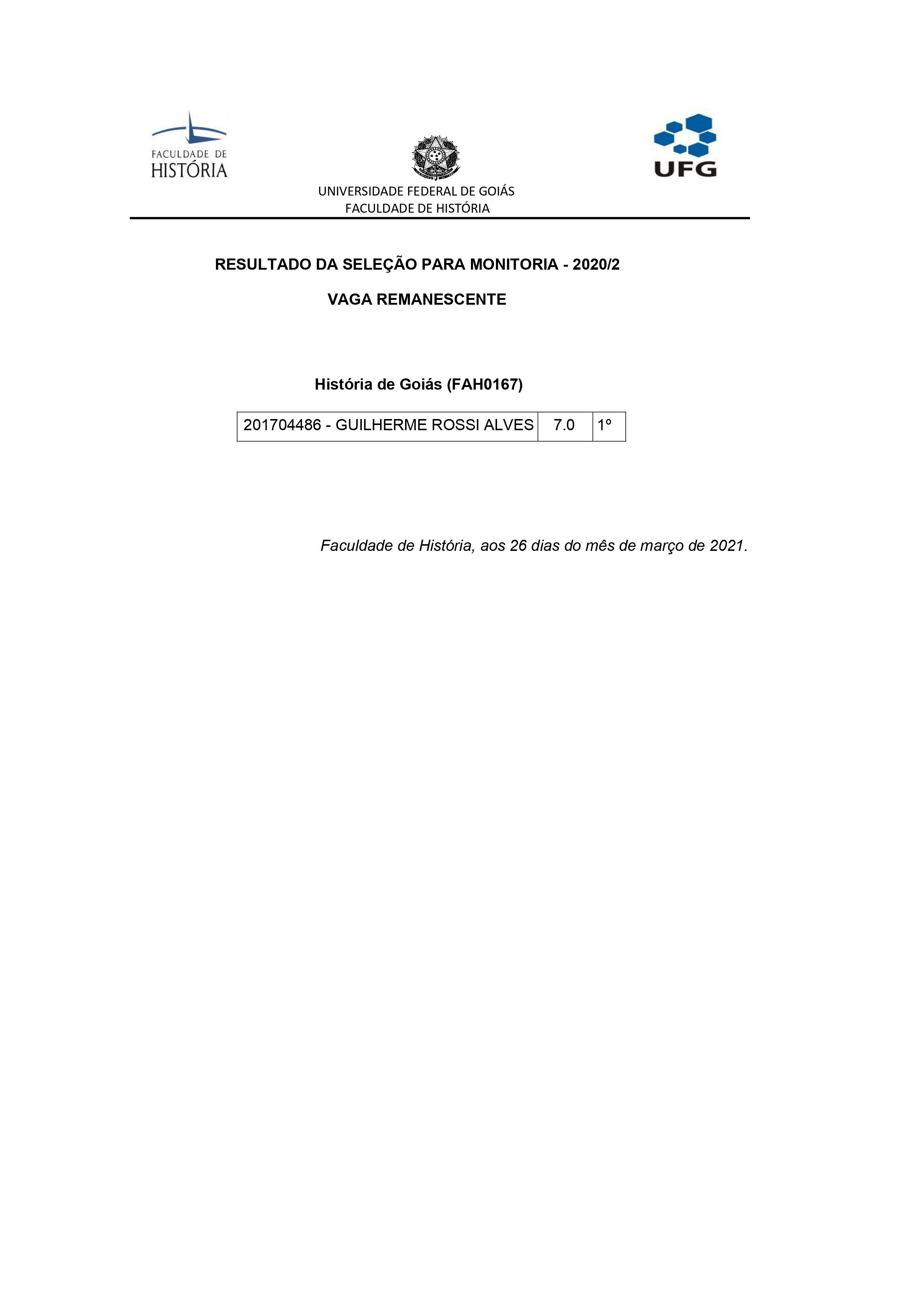Resultado monitoria - vagas remanescentes 2020.2