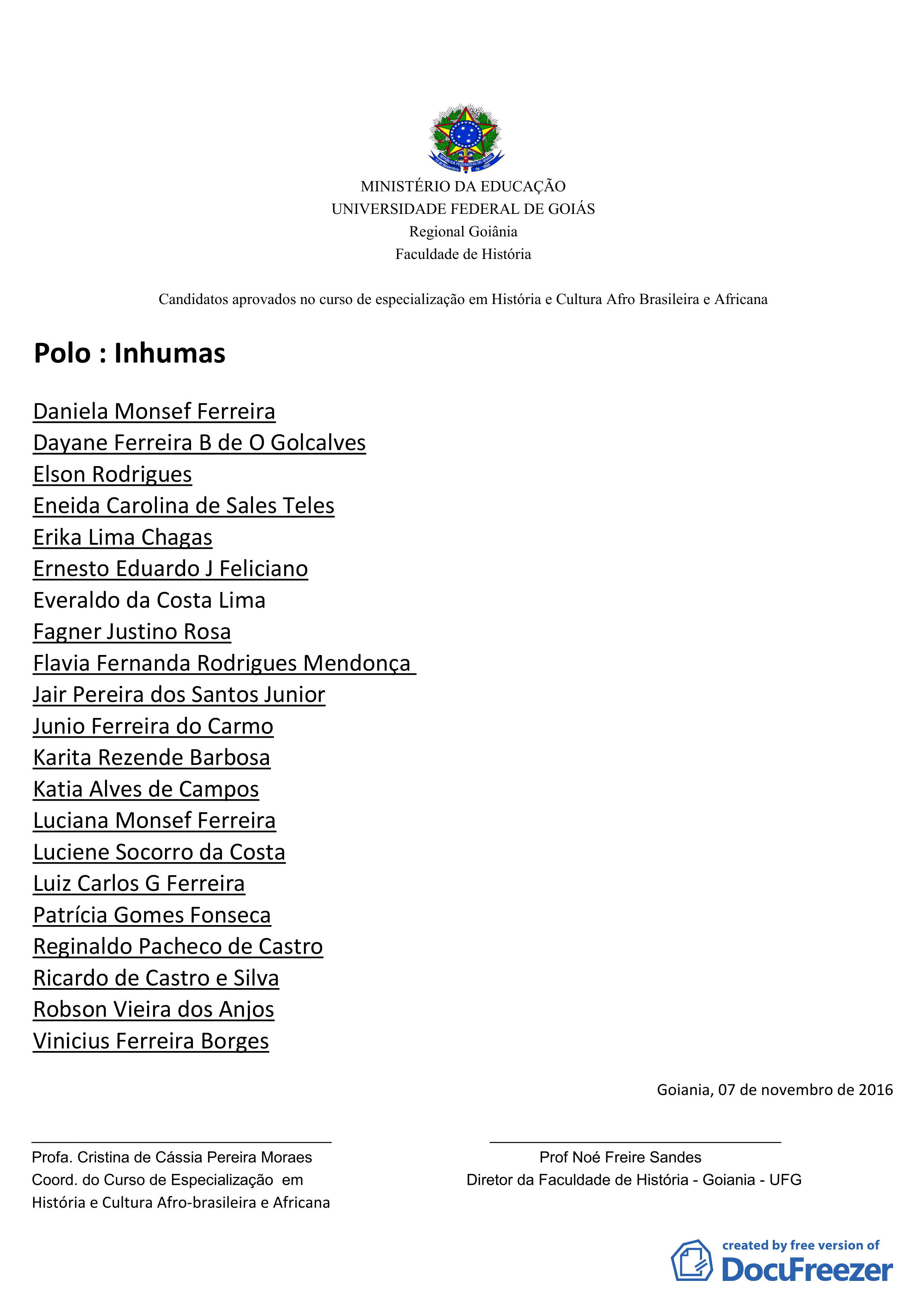  resultado final selecao cursista polo Inhumas.