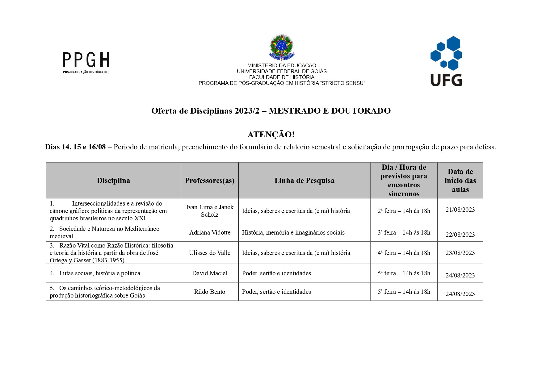 Quadro de disciplinas 2023.2 - PUBLI