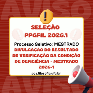 DIVULGAÇÃO DO RESULTADO DE VERIFICAÇÃO DA CONDIÇÃO DE DEFICIÊNCIA - Mestrado 2026-1