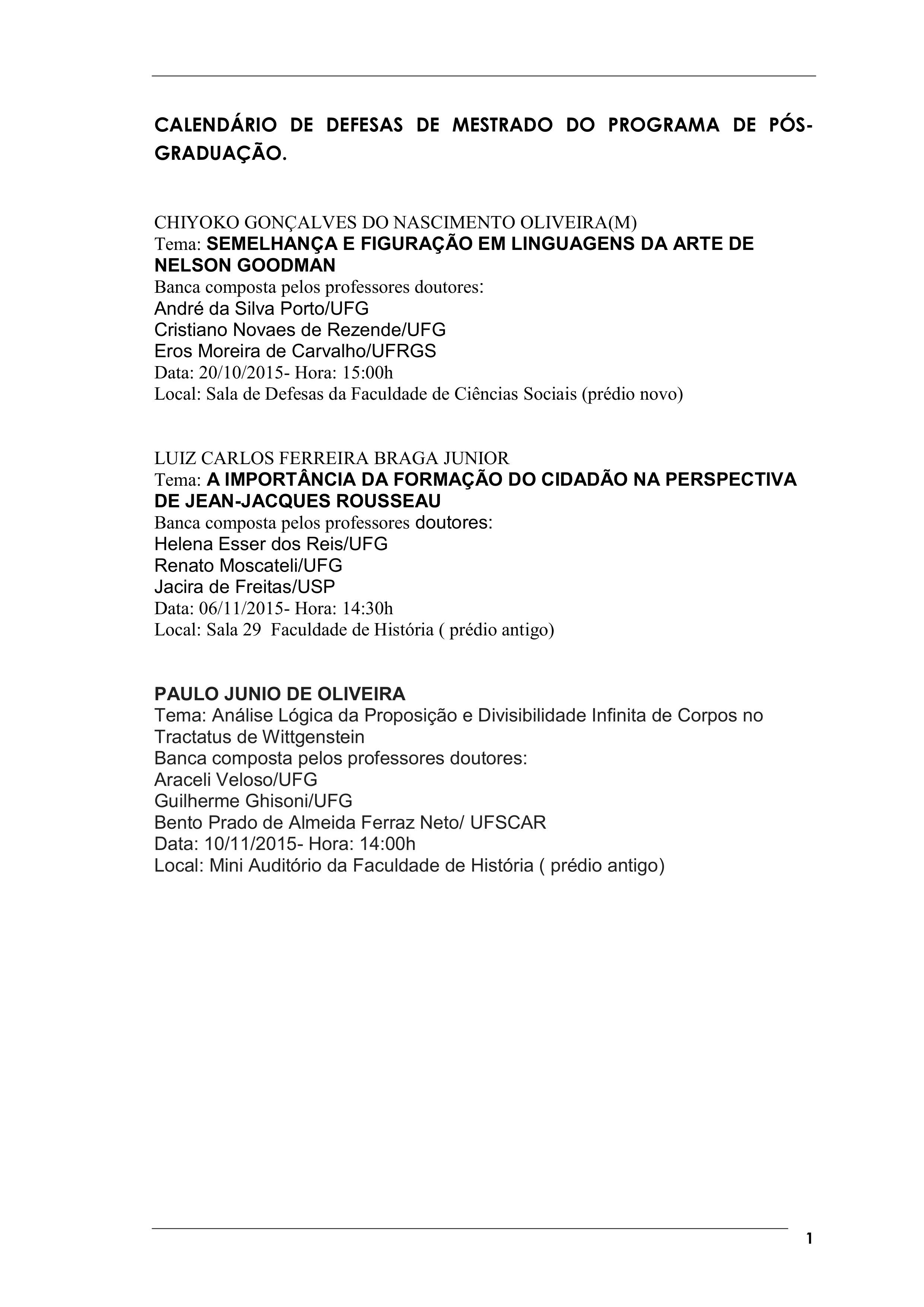 Calendário de defesas
