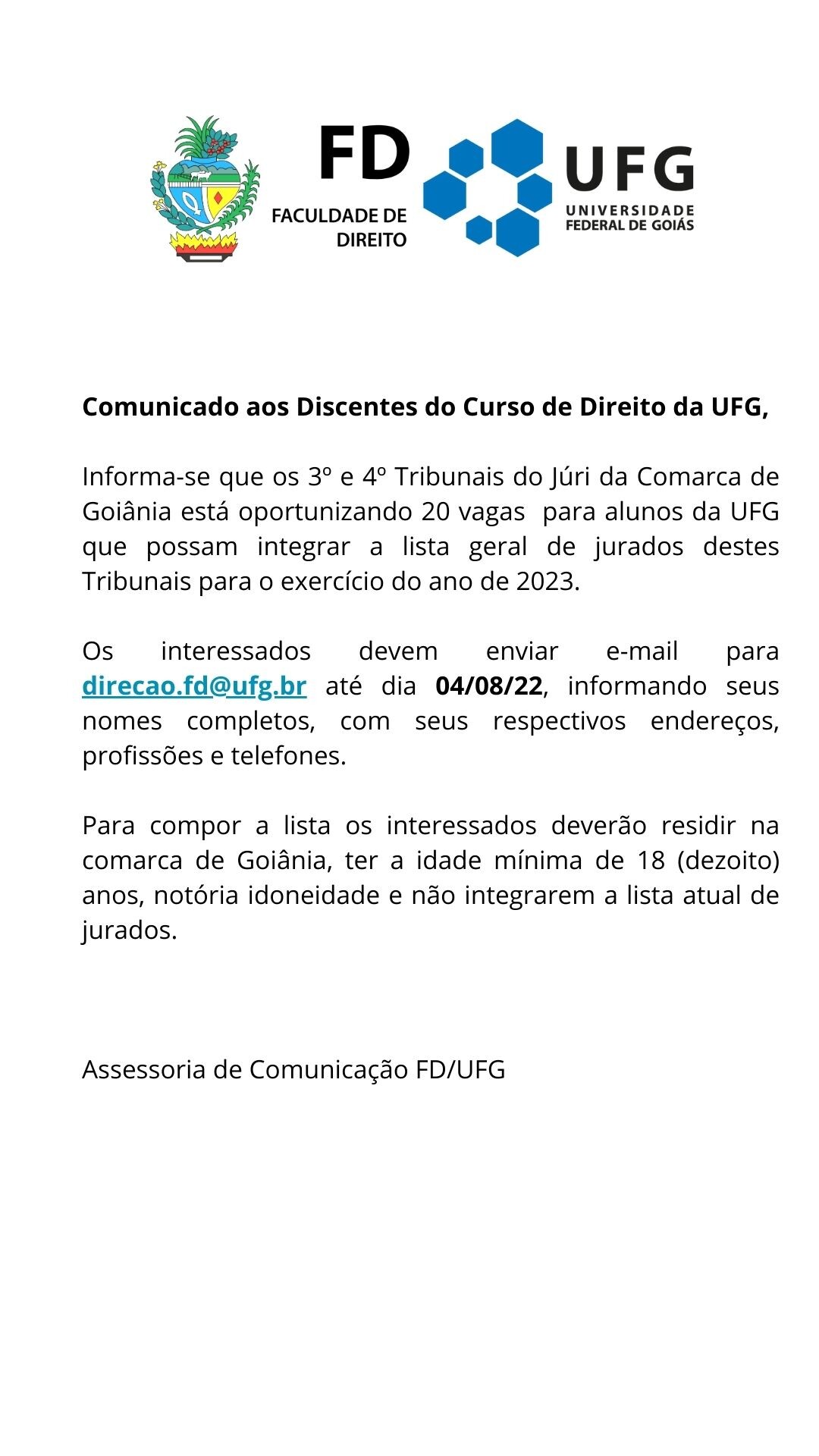 comunicado tribunal do Juri