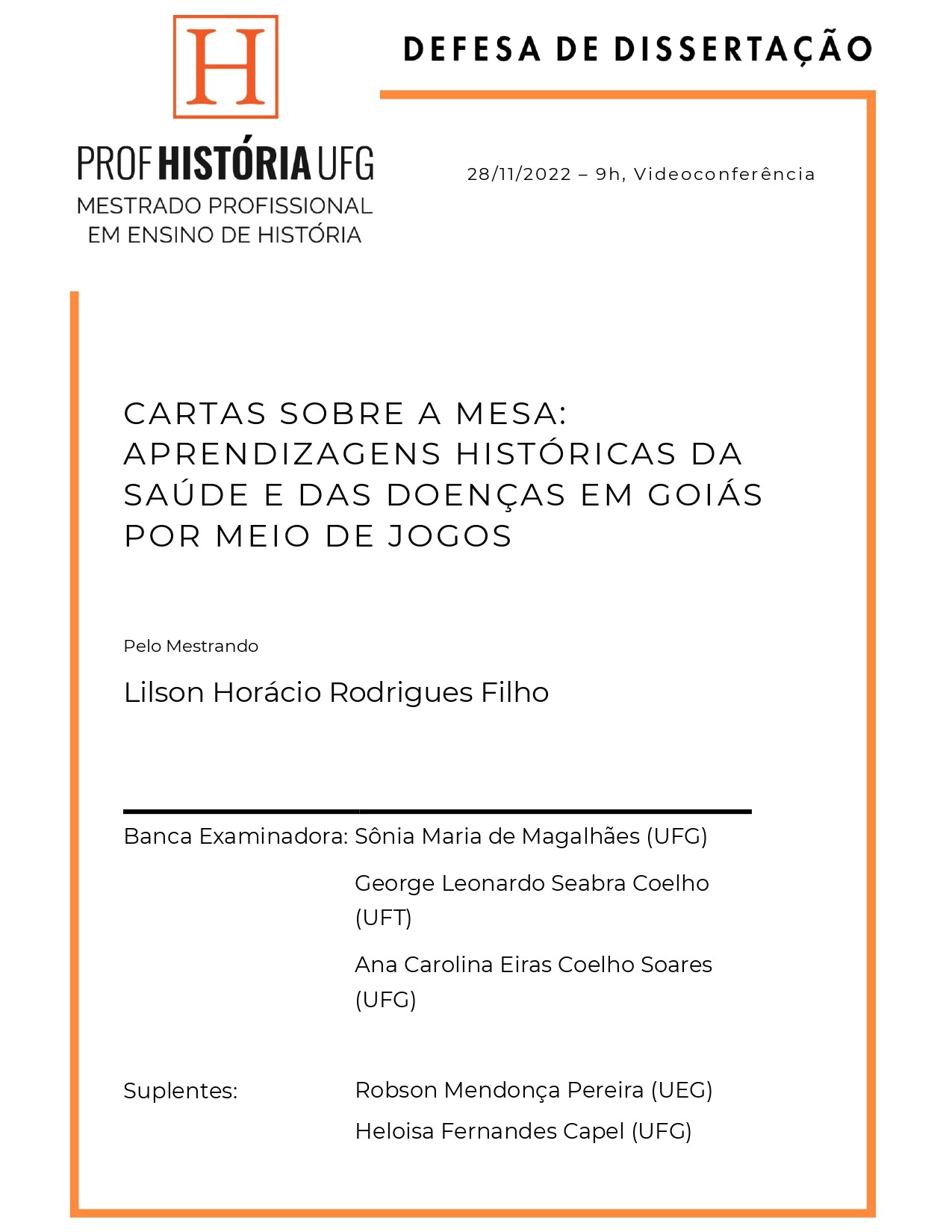 Cartaz Banca de defesa Lilson