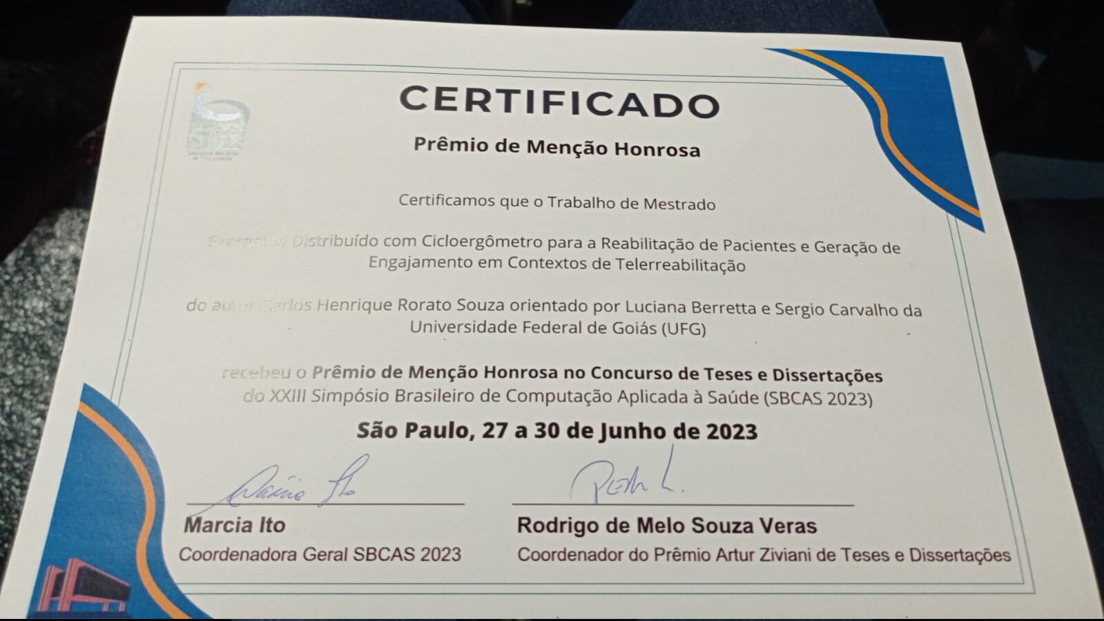 Prêmios no SBCAS 2023