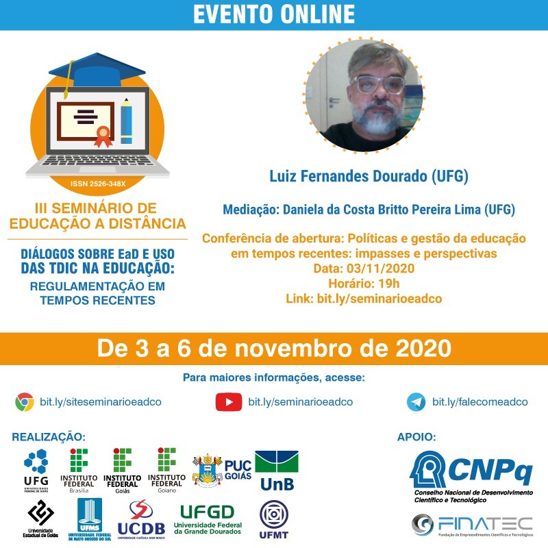 imagem mostra informações sobre a conferência de abertura do Seminário de Educação a Distância