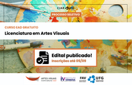 Imagem mostra informações sobre vestibular da UFG, com vagas para o curso de Artes Visuais EaD