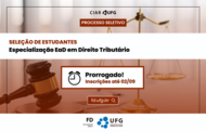 Texto na Imagem: Especialização EaD em Direito Tributário. Prorrogado! Inscrições até 02/09.