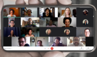 Captura de tela mostra imagens de pessoas participando de reunião virtual. Há professores e tutores de cursos EaD da UFG na imagem, além de parte da equipe do CIAR/UFG