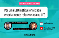 Texto na imagem apresenta a live "Por uma EaD institucionalizada 
e socialmente referenciada na UFG" 