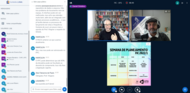 Captura de tela mostra reunião virtual de conselho diretor da FIC/UFG. Em destaque, imagens dos professores Daniel Cristino (branco, cabelos curtos, camiseta escura) e Wagner Bandeira (negro, cabelos curtos, usando boina e camiseta escura).