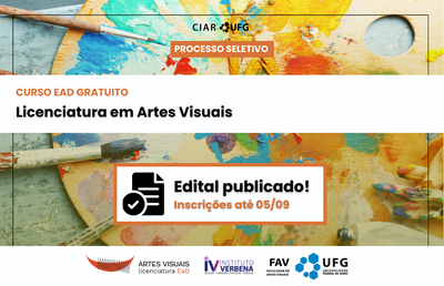 Imagem mostra informações sobre vestibular da UFG, com vagas para o curso de Artes Visuais EaD
