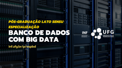 Imagem mostra grafismo de divulgação da especialização em banco de dados com big data