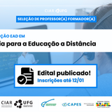 Imagem mostra informações de seleção para professores formadores do curso de especialização em Docência para a EaD na UFG 