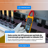 Imagem mostra informações sobre manutenção programada em datacenter da UFG 