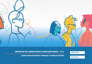 Uma imagem digital horizontal que funciona como a capa de um site ou publicação acadêmica, com ilustrações de perfis humanos na metade superior e informações em texto na metade inferior.

Ilustração Superior
Sobre um fundo branco que se transforma em um degradê azul-claro na base, há uma sequência de ilustrações estilizadas de pessoas em traços contínuos e expressivos de perfil ou meio-perfil. Da esquerda para a direita:

Primeira figura (à esquerda): O contorno parcial do rosto de uma pessoa negra, com linhas em tom de azul escuro e marrom.

Segunda figura: Uma pessoa de óculos e cabelos presos em um coque alto, desenhada com traços em azul-escuro. Linhas abstratas e formas circulares em vermelho, amarelo e azul flutuam e se entrelaçam ao redor dela.

Terceira figura: Uma mulher de cabelos curtos com franja e óculos, com o rosto preenchido em tom verde-água.

Quarta figura: Um jovem de óculos e cabelo curto espetado, preenchido na cor amarela.

Quinta figura (à direita): Uma mulher de perfil, voltada para a esquerda, preenchida com um degradê vibrante que vai do rosa ao vermelho-alaranjado.

As figuras parecem olhar umas na direção das outras ou para o horizonte, sugerindo diálogo, diversidade e coletividade. Linhas finas e orgânicas conectam sutilmente as personagens ao longo da composição.

Barra de Texto Inferior
A metade inferior da imagem é composta por uma faixa sólida em azul-escuro, onde estão centralizados os dados do evento em letras maiúsculas na cor branca:

Título principal: "ENCONTRO DE LICENCIATURAS E EDUCAÇÃO BÁSICA • 2024"

Linha divisória: Abaixo do título, há uma linha horizontal fina na cor vermelha.

Subtítulo: "LICENCIATURAS EM DEBATE: FORMAÇÃO E TRABALHO DOCENTE"

No canto inferior direito, há dois botões retangulares brancos com textos em azul:

O botão superior diz: "ACESSAR ANAIS"

O botão inferior diz: "FICHA TÉCNICA"