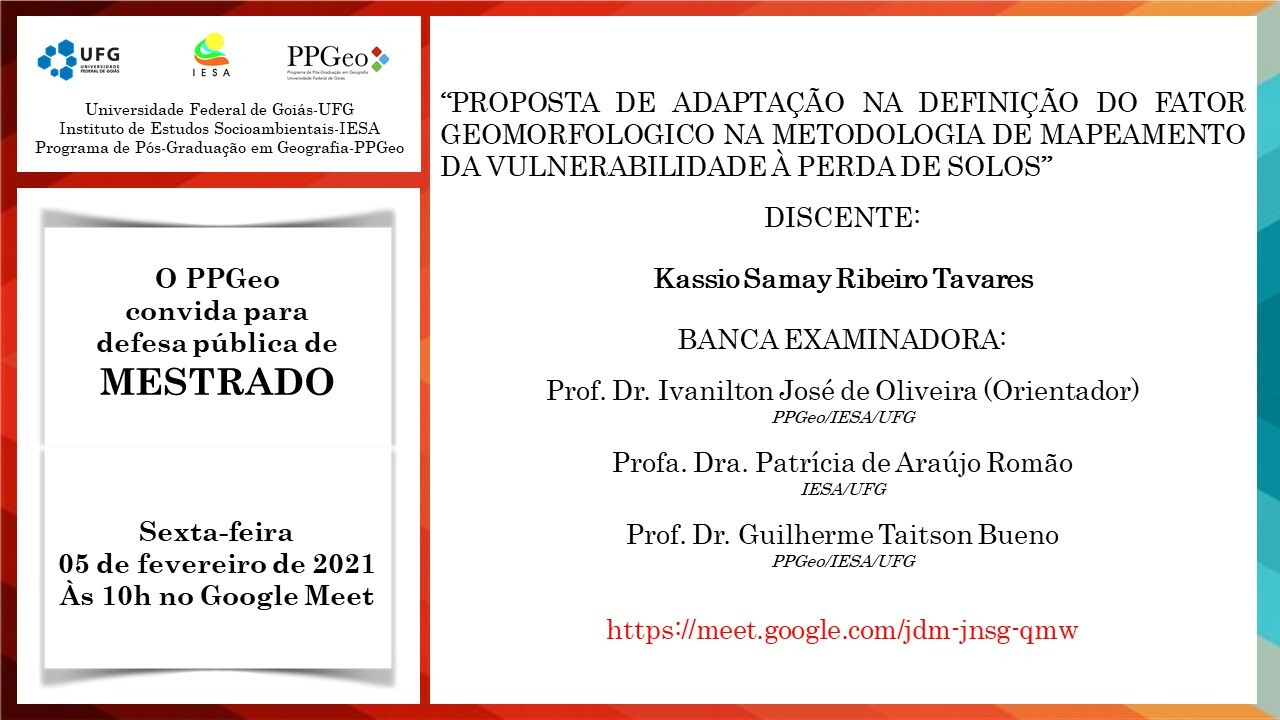 Banca de Defesa de Mestrado de Kassio Samay Ribeiro Tavares