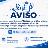 INICIO DA DISCIPLINA ''GOVERNANÇA, JUSTIÇA CLIMÁTICA E ADAPTAÇÃO ÀS MUDANÇAS CLIMÁTICAS''