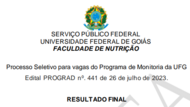 Resultado final monitoria 2023/2 - FANUT/UFG