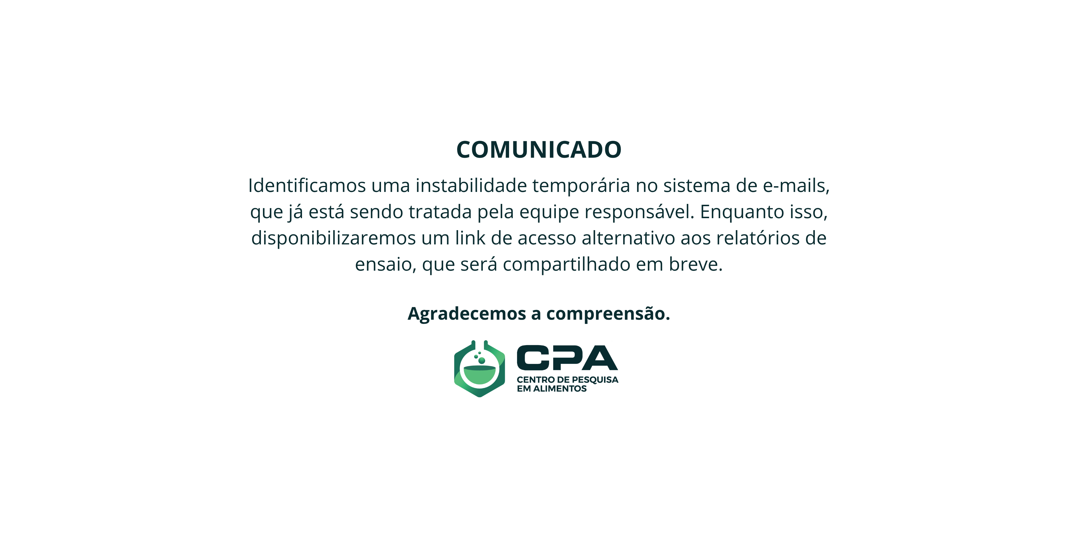 Comunicado sobre o sistema de e-mails.
