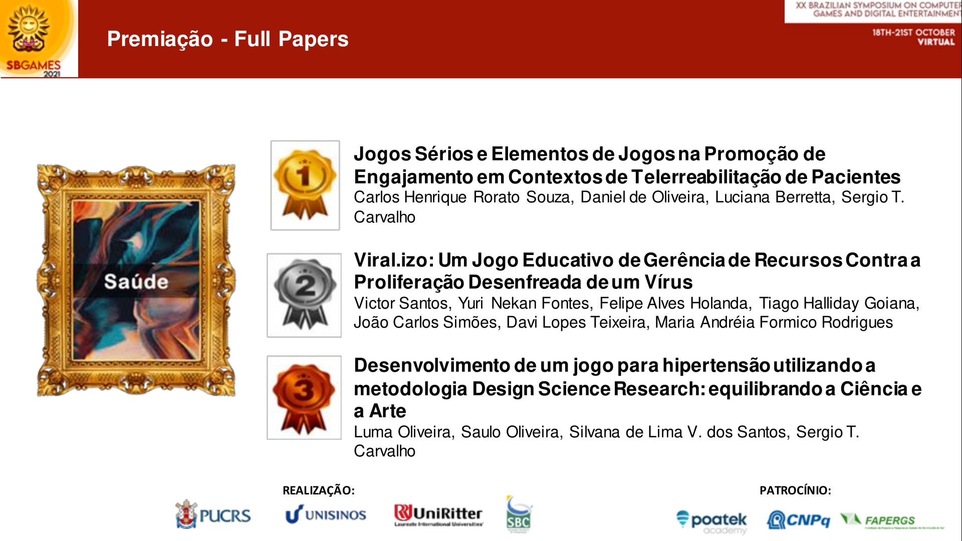 Premiados em Jogos e Saúde na SBGames