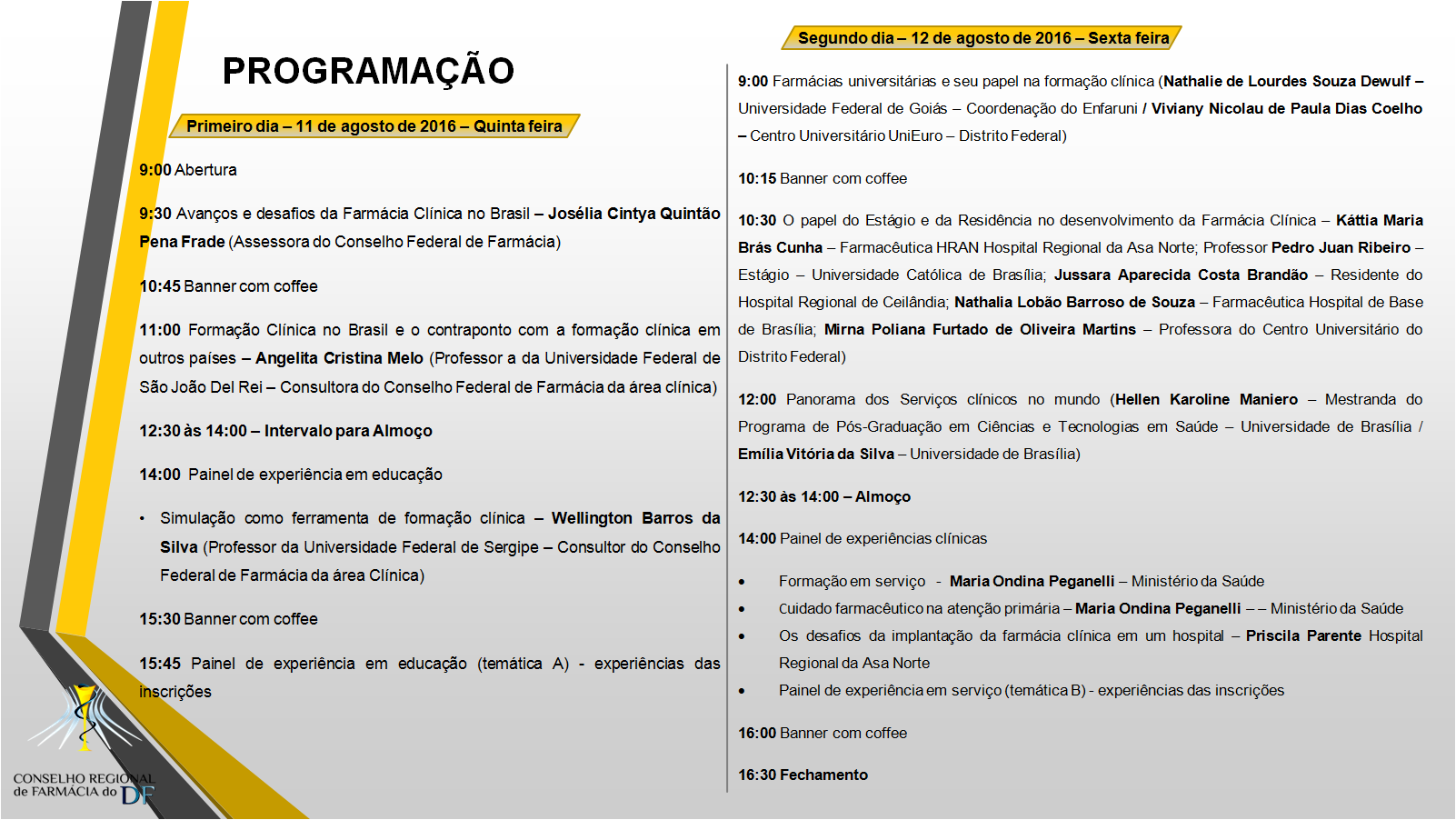 Programação Encontro Farmacêuticos Clínicos