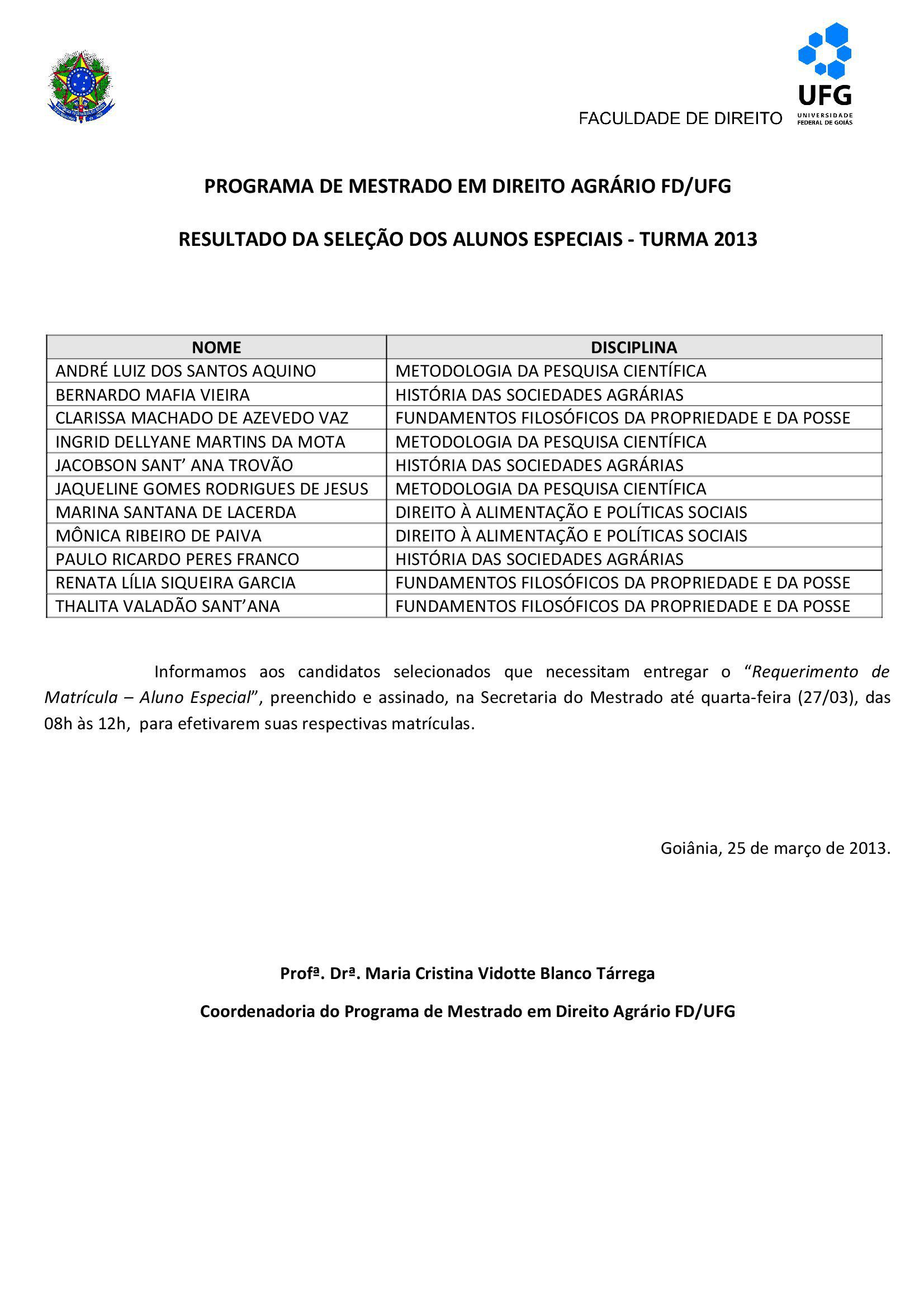 resultado aluno especial