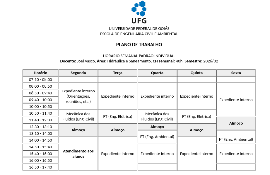 Horário de Atendimento