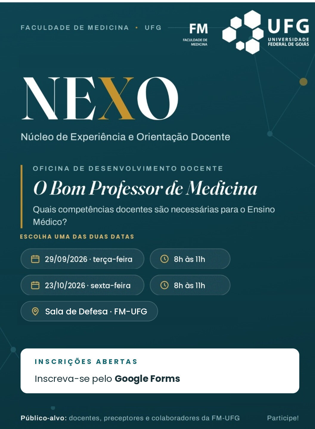 Inscrições abertas para nova edição da oficina “O Bom Professor de Medicina”, do NEXO, que será realizada na terça-feira (29/09)
