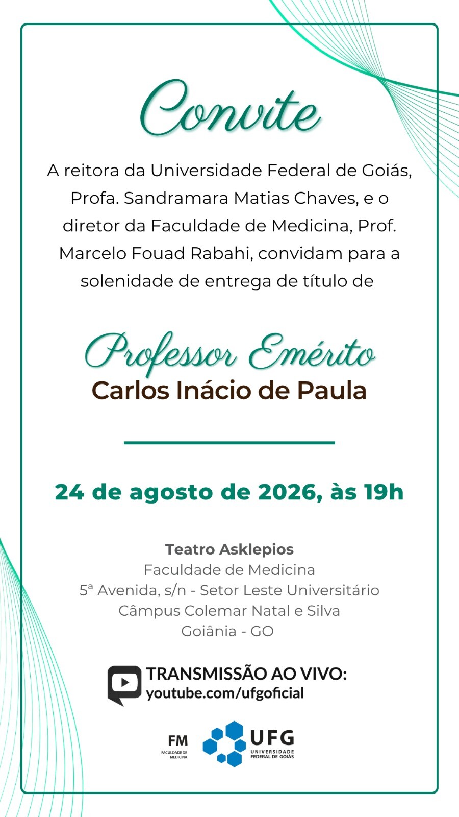 Faculdade de Medicina concederá título de Professor Emérito a Carlos Inácio de Paula, nesta segunda-feira (24/08)