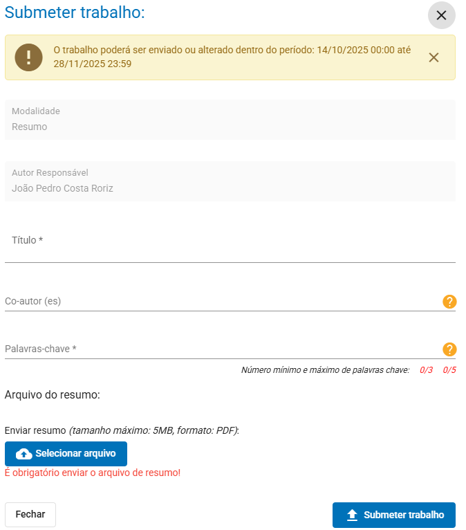 Como enviar o resumo