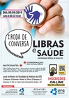 Imagem com informações relacionadas ao evento, no canto superior direito existe a imagem de um estetoscópio com duas mãos. 