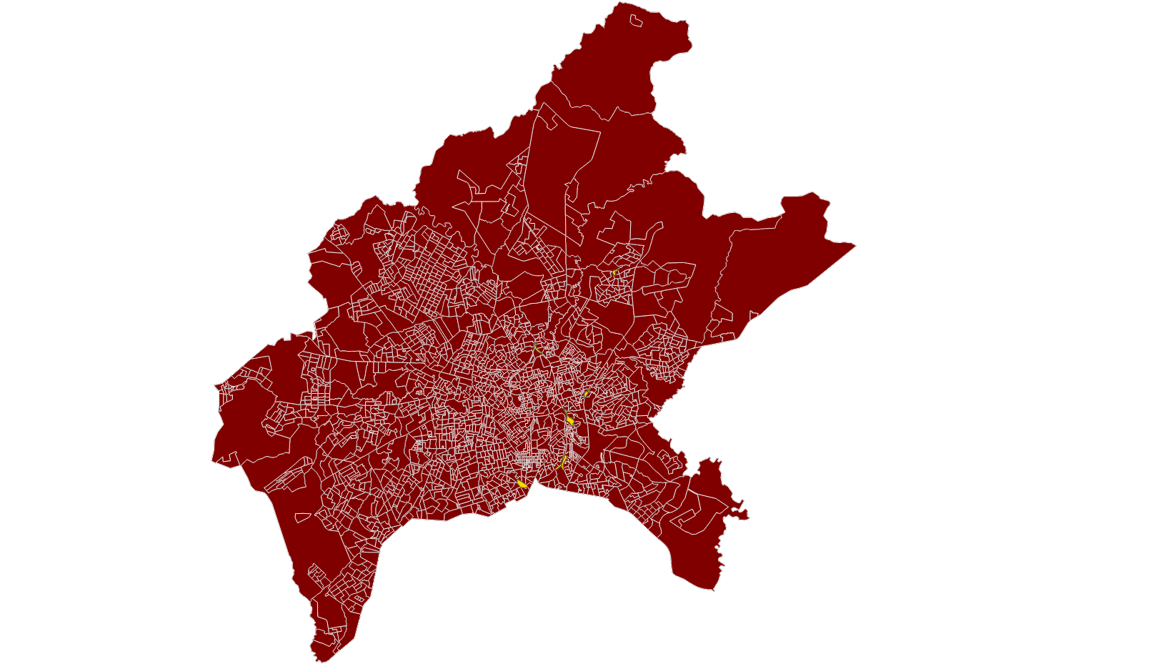Mapa de Goiânia com a localização dos 7 Aglomerados Subnormais identificados em 2010