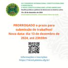 Aviso de prorrogação do prazo para submissão de trabalhos.