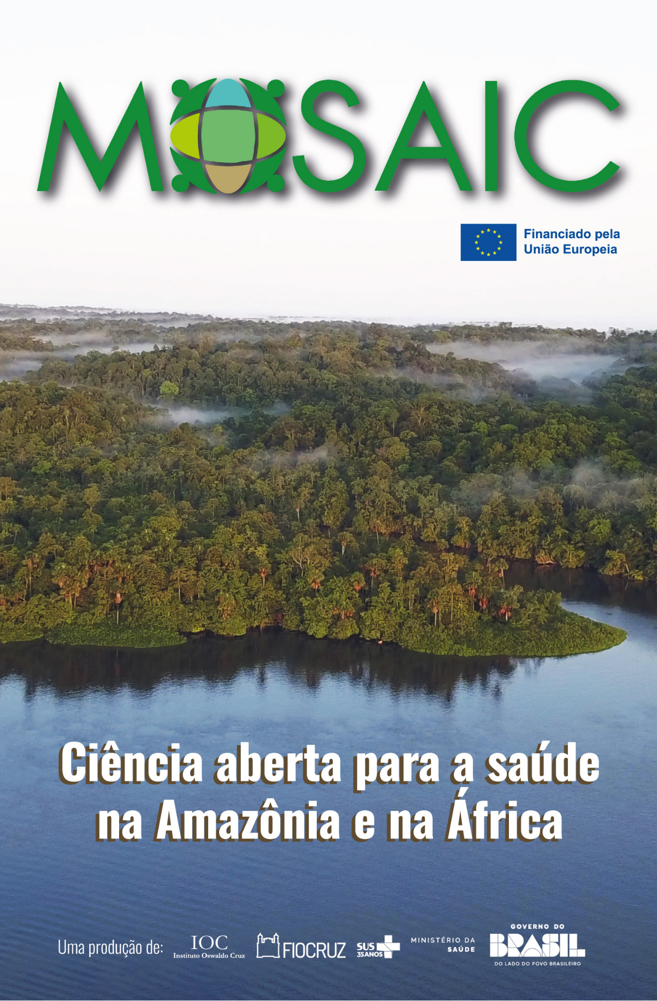 Cartaz "Mosaic: ciência aberta para a saúde na Amazônia e na África"