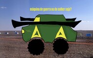 desenho de máquina agrícola em uma montagem com uma fotografia de campo