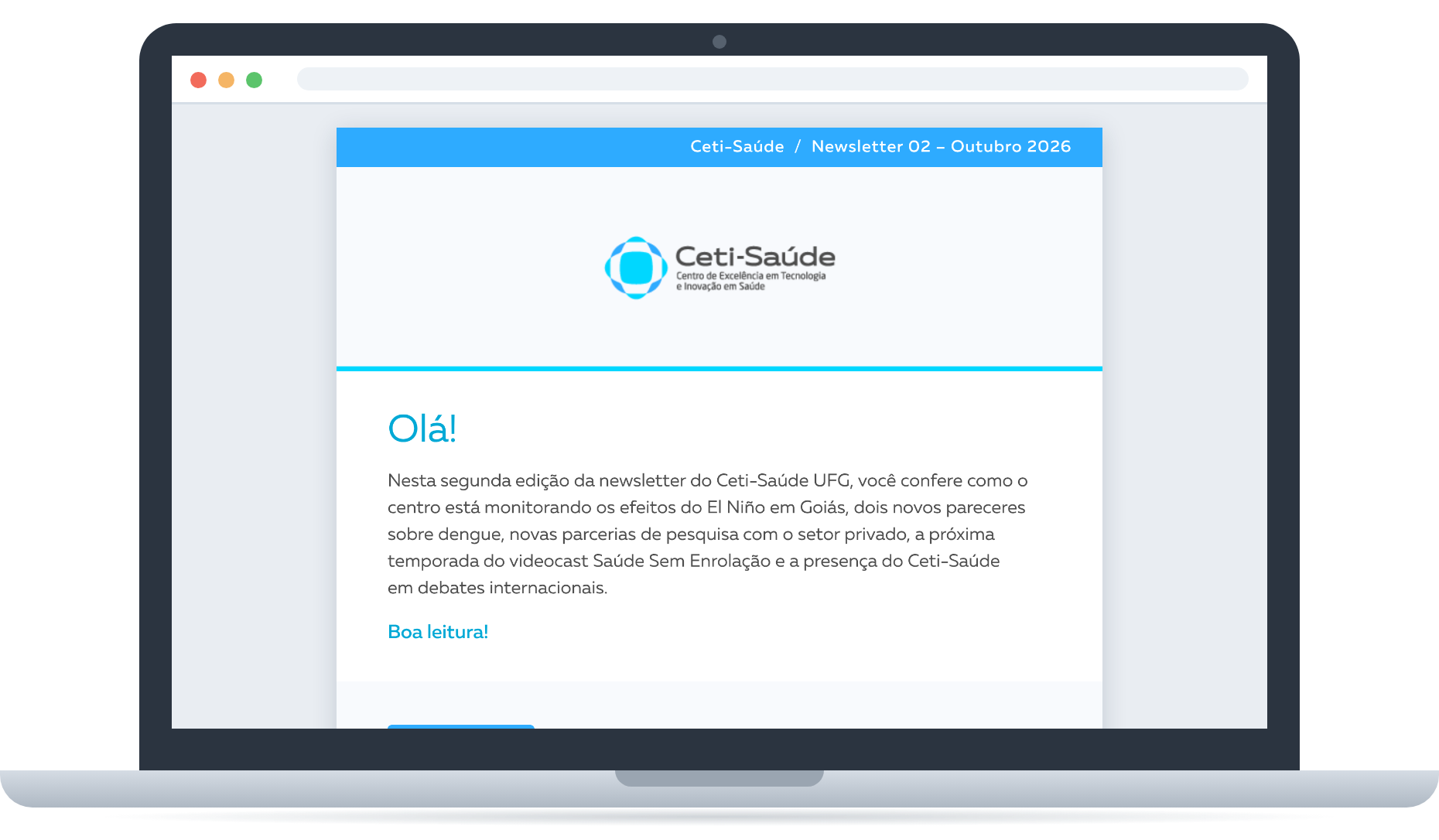 Ilustração da newsletter do Ceti-Saúde aberta na tela de um computador